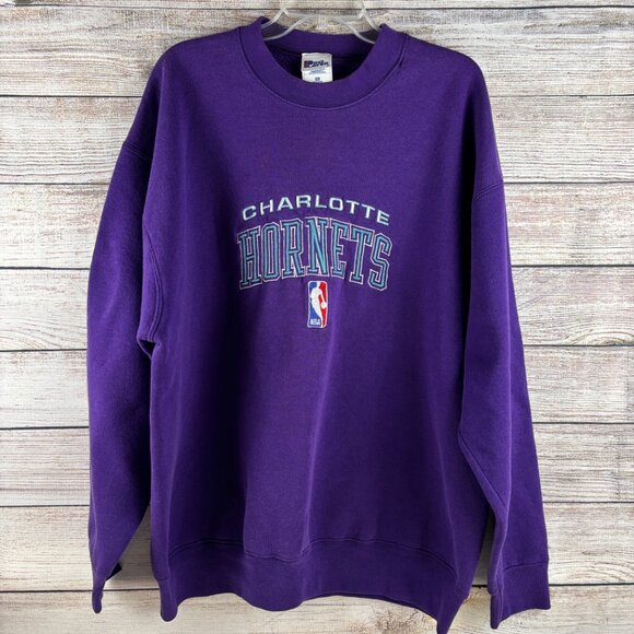 VTG Charlotte Hornets Sweatshirt Embroidered Logo NBA Men's XXL Purple USA - Picture 1 of 10